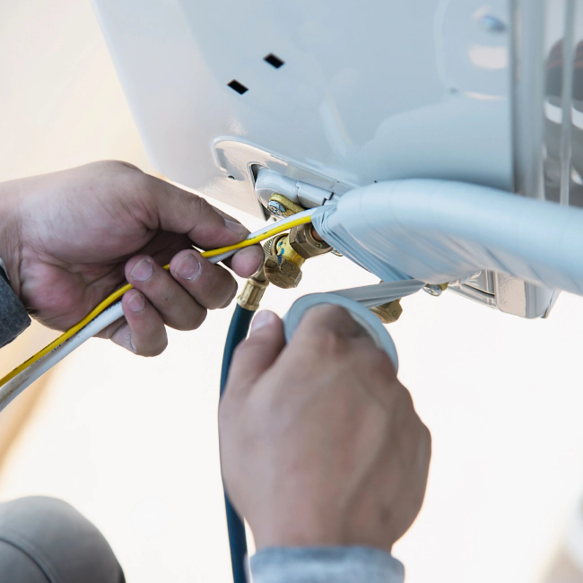 A technician completing an installation